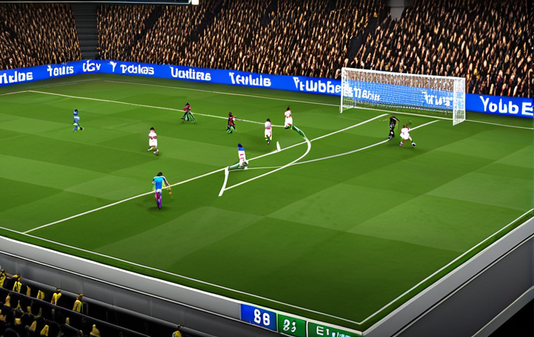 **Epic FC Online Goal Replay Montage:** A dynamic, action-packed scene showcasing multiple highlight-reel goals from FC Online. Include visual effects like slow-motion, motion blur, and scoreboards. The overall feel should be energetic and exciting, suitable for a YouTube highlight video.