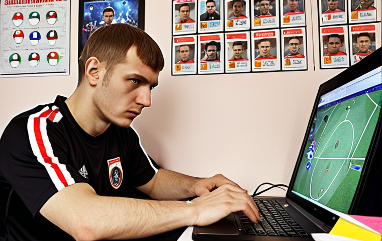 **Image Prompt:** A determined FC Online player in their room, surrounded by motivational posters and strategy notes, analyzing game statistics on a laptop. The atmosphere is focused but hopeful. Include Cyrillic script on the posters and notes, referencing in-game terminology and popular Russian football figures.