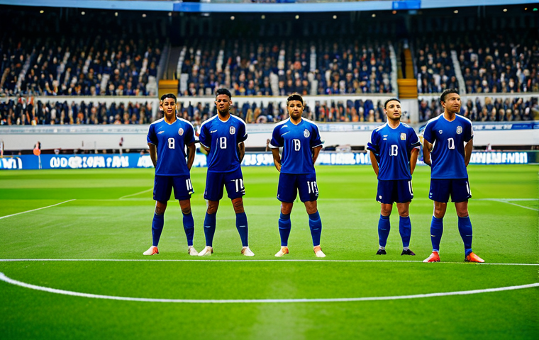 A group of professional football (soccer) players in modest team uniforms demonstrating a strategic defensive formation on a modern, well-lit stadium pitch during a daytime match. Defenders and midfielders are maintaining their positions, anticipating opponent moves. One player is precisely positioned to block a potential passing lane, while another is subtly shifting to cover space, illustrating tactical flexibility and coordinated teamwork. The scene captures the essence of intelligent, manual control in defense. Fully clothed, appropriate attire, safe for work, perfect anatomy, correct proportions, natural pose, well-formed hands, proper finger count, natural body proportions, professional, family-friendly, high quality photography.