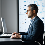 A professional male strategist, fully clothed in a modest, dark business casual sweater and well-fitted trousers, sits intently at a sleek, minimalist desk in a modern, sunlit study. His gaze is focused, perhaps on a screen out of frame, expressing deep concentration and analytical thought. His hands are resting calmly on the desk, indicating a moment of mental processing and strategic planning. The background is clean and uncluttered, with subtle, abstract digital patterns on the wall that suggest complex data or strategic insights. The atmosphere is one of calm professionalism and high-level intellectual engagement. safe for work, appropriate content, fully clothed, professional dress, perfect anatomy, correct proportions, natural pose, well-formed hands, proper finger count, natural body proportions, high quality, ultra-detailed, studio lighting.