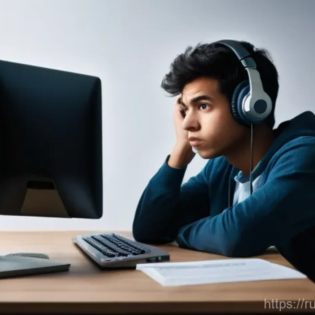 FC온라인 계정 복구 가이드 - **Prompt:** A young man or woman (mid-20s) sits hunched over a desk in a dimly lit room, their face ...