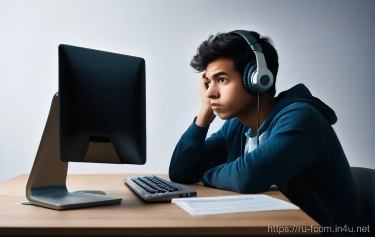 FC온라인 계정 복구 가이드 - **Prompt:** A young man or woman (mid-20s) sits hunched over a desk in a dimly lit room, their face ...