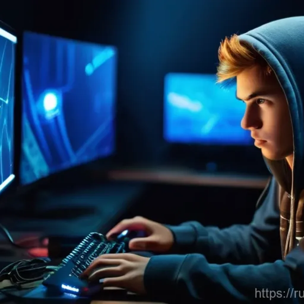 FC온라인 접속 오류 해결법 - **Prompt:** A young adult gamer (18-25 years old, male or female) sits in a dimly lit gaming room, l...